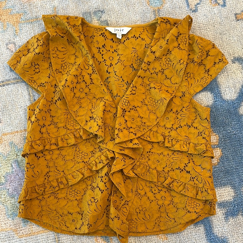 Joie Yellow Ruffled Tie Front Blouse